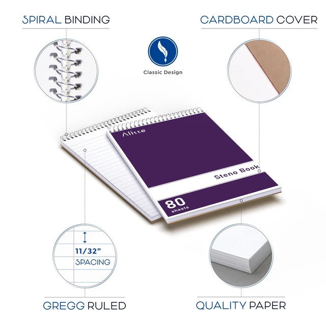 Alt view image 3 of 6 - Steno Pads Spiral 6x9-24 Pack Regular Colors - Perfect for Work, School, and Home Use, Easy Tear-Off Pages, Gregg ruled, White Paper - No Ink Bleeds - 80 Sheets