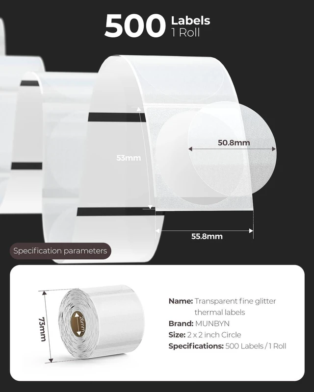 Alt view image 2 of 6 - 2.25x1.25 Transparent Thermal Labels, 500 Sheets/1 Roll,Glitter Strong Adhesive & Waterproof & Tear-Resistant for Small Business, Bakery, Barcode, Inventory