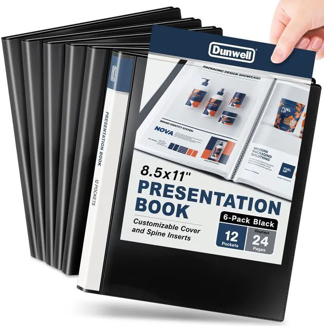 Main image of 12-Pocket Presentation Binder 8.5x11, 24-Page Portfolio, 6-Pack 6-pack presentation binders each feature 12 pockets with 24 viewable pages for documents, certificates, and photos