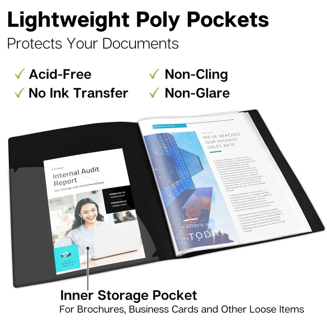 Alt view image 4 of 7 - 12-Pocket Presentation Binder 8.5x11, 24-Page Portfolio, 6-Pack 6-pack presentation binders each feature 12 pockets with 24 viewable pages for documents, certificates, and photos