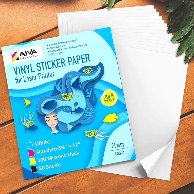 Alt view image 7 of 7 - Printable Vinyl Sticker Paper for Laser Printer - Glossy White - 50 Self-Adhesive Sheets - Waterproof Decal Paper - Standard Letter Size 8.5"x11"