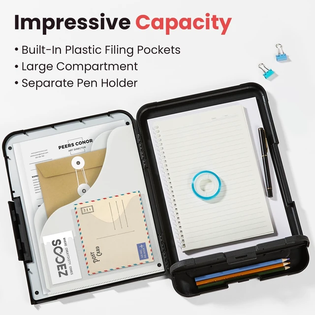 Alt view image 2 of 7 - Reinforced Clipboard with Storage, Inner Plastic Folder Attached, Heavy Duty Clip Boards 8.5x11 with Pen Holder, High Capacity Nursing Clipboards for Teacher Office Home, Letter / A4 Size