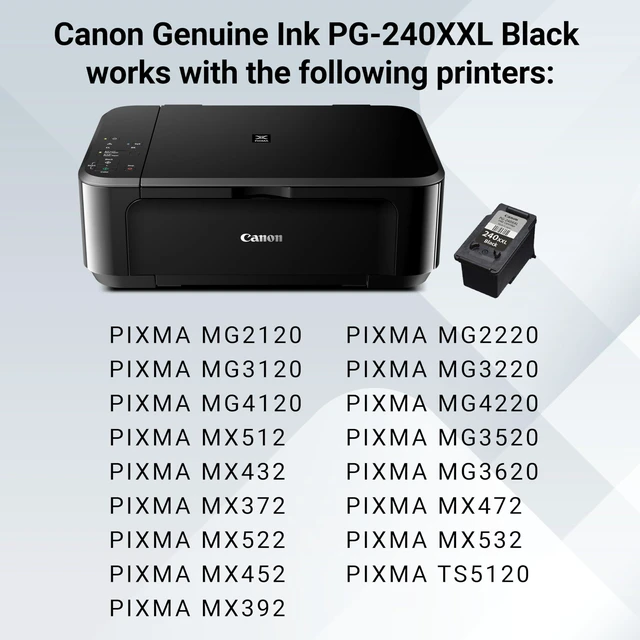Alt view image 7 of 7 - PG-240 XXL Genuine Black Ink Cartridge, Compatible with MG2120/3120/4120, MX512/432/472/372/392/522/532/452, MG2220/3220/4220/3520/3620, TS5120