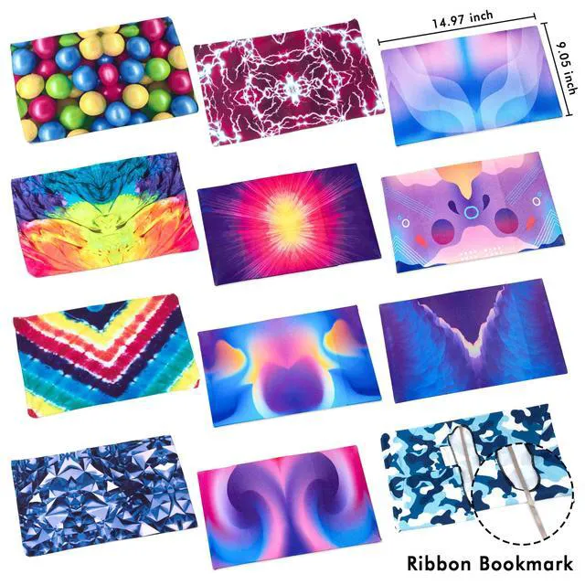 Alt view image 2 of 7 - 12 Pack Jumbo Fabric Book Covers, Stretchable Washable Durable Reusable Nylon, for Hardcover Textbooks Notebooks up to 9'x11', 12 Patterns