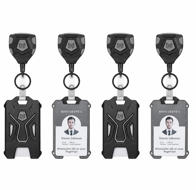 Main image of 4 Pack Heavy Duty Badge Holder, Vertical ID Card Holder for Credit Cards, Clear ID Window, All PC Polycarbonate Plastic Housing, 5 Cards Capacity, Built-in Elastic Clip, Black