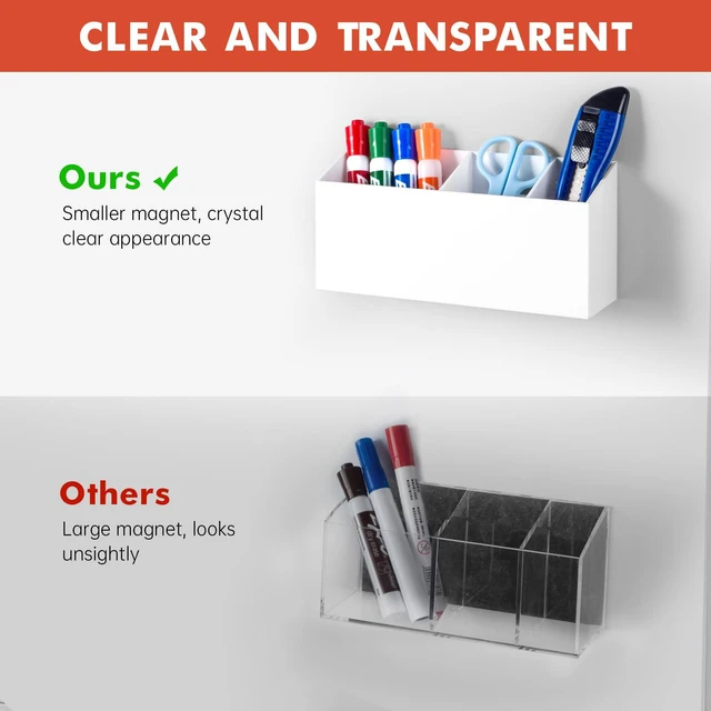 Alt view image 4 of 7 - Magnetic Dry Erase Marker Holder for Whiteboard, Fridge Classroom Acrylic Magnet Pen Holder for Office, Refrigerator, Whiteboard Maker Holder for Teacher, Locker Organizer Accessories-White