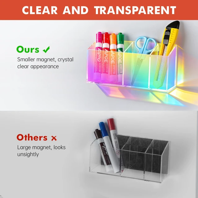 Alt view image 4 of 7 - Magnetic Dry Erase Marker Holder for Whiteboard, Fridge Classroom Acrylic Magnet Pen Holder for Office, Refrigerator, Whiteboard Maker Holder for Teacher, Locker Organizer Accessories-Coloful