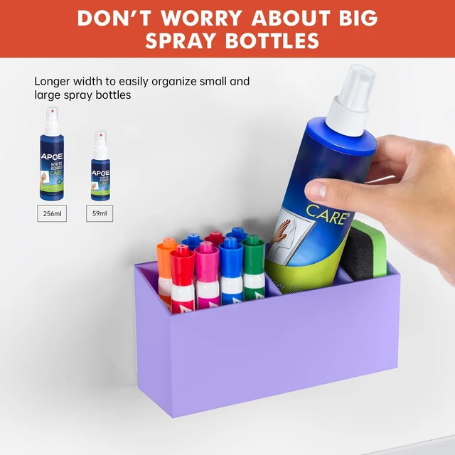 Alt view image 3 of 7 - Magnetic Dry Erase Marker Holder for Whiteboard, Fridge Classroom Acrylic Magnet Pen Holder for Office, Refrigerator, Whiteboard Maker Holder for Teacher, Locker Organizer Accessories-Purple