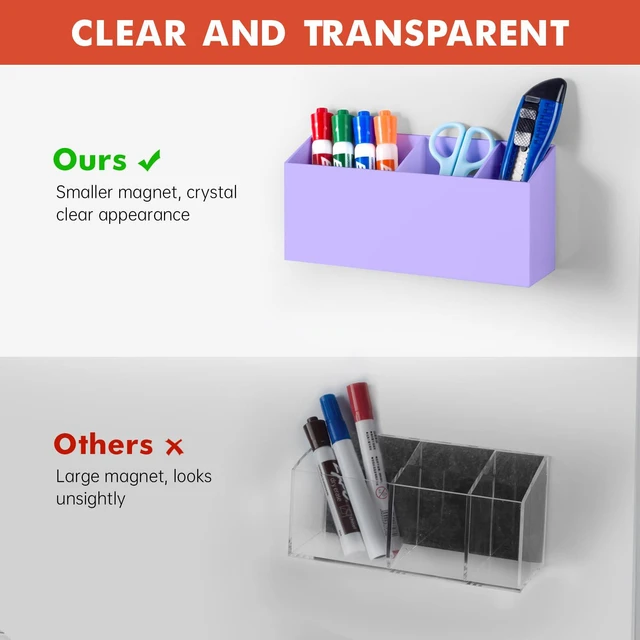 Alt view image 4 of 7 - Magnetic Dry Erase Marker Holder for Whiteboard, Fridge Classroom Acrylic Magnet Pen Holder for Office, Refrigerator, Whiteboard Maker Holder for Teacher, Locker Organizer Accessories-Purple