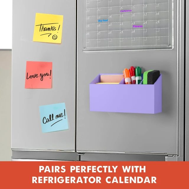 Alt view image 6 of 7 - Magnetic Dry Erase Marker Holder for Whiteboard, Fridge Classroom Acrylic Magnet Pen Holder for Office, Refrigerator, Whiteboard Maker Holder for Teacher, Locker Organizer Accessories-Purple