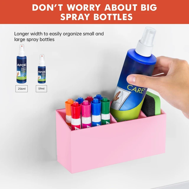 Alt view image 3 of 7 - Magnetic Dry Erase Marker Holder for Whiteboard, Fridge Classroom Acrylic Magnet Pen Holder for Office, Refrigerator, Whiteboard Maker Holder for Teacher, Locker Organizer Accessories-Pink