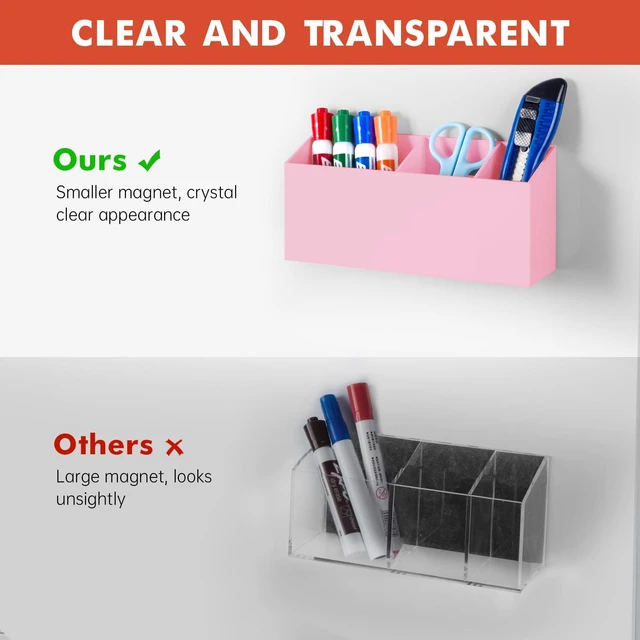 Alt view image 4 of 7 - Magnetic Dry Erase Marker Holder for Whiteboard, Fridge Classroom Acrylic Magnet Pen Holder for Office, Refrigerator, Whiteboard Maker Holder for Teacher, Locker Organizer Accessories-Pink