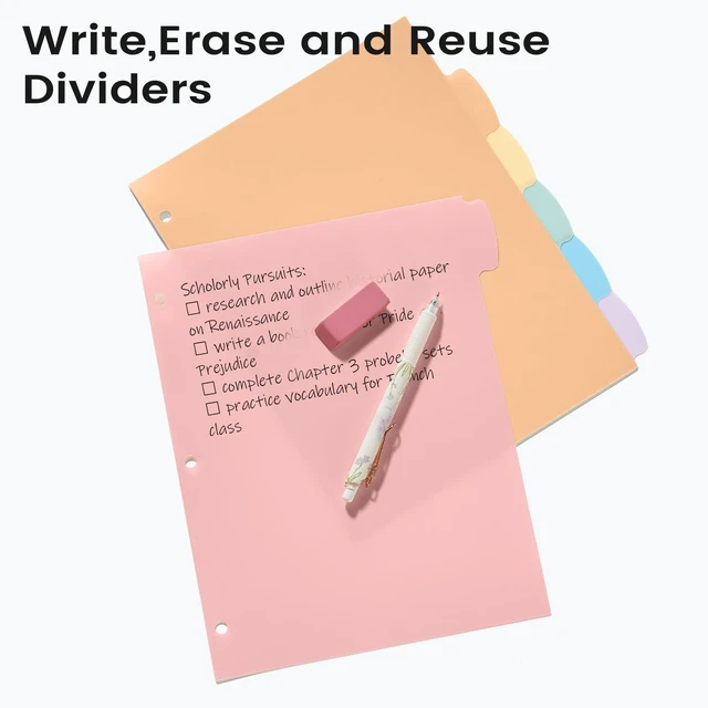 Alt view image 4 of 7 - 6-Tab Durable Plastic Write & Erase Big Tab Dividers for 3 Ring Binder, Aesthetic Cute Binder Dividers for Student, Teacher, Office, Home Organizers, 6 Sets