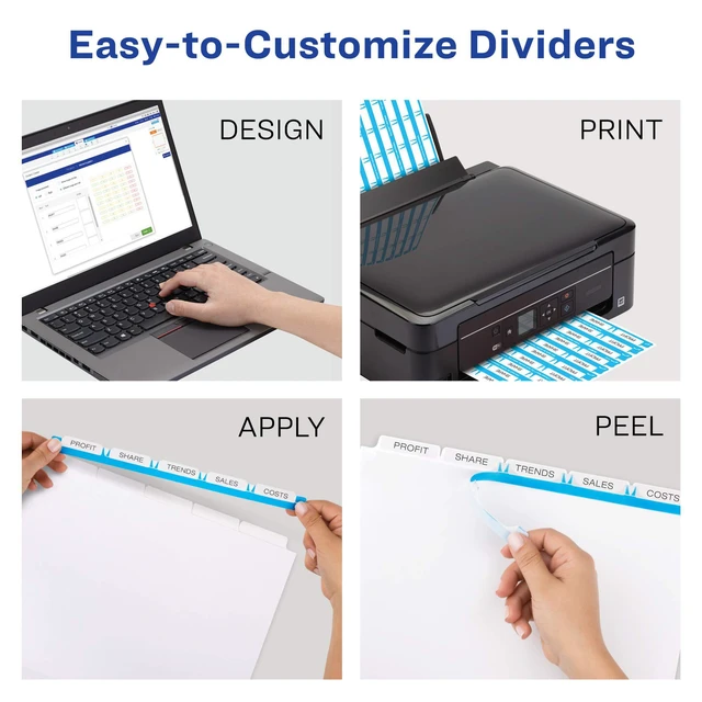 Alt view image 4 of 7 - Heavy-Duty View 3 Ring Binder with 1 Inch Rings, 5 Tab Easy Print & Apply Clear Label Binder Dividers, Office Supplies Set (01687)