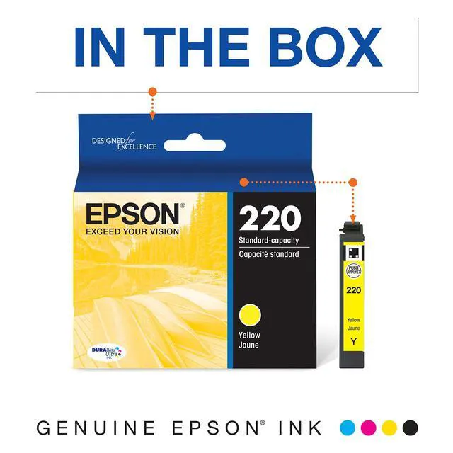 Alt view image 2 of 5 - 220 DURABrite Ultra Ink Standard Capacity Yellow Cartridge (T220420-S) Works with Workforce WF-2630, WF-2650, WF-2660, WF-2750, WF-2760, Expression XP-320, XP-420, XP-424 (Pack of 2)