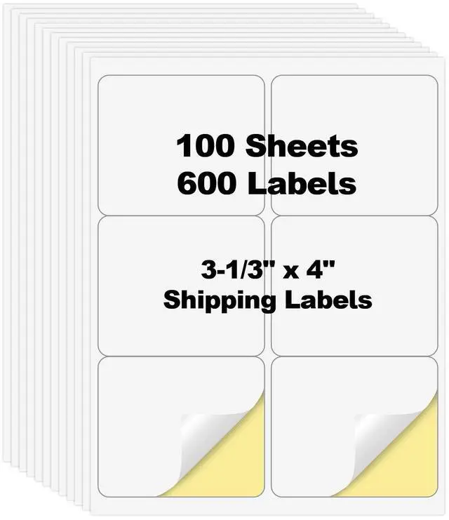 Main image of 600 Pcs 4" x3-1/3 6 Up Shipping Labels for Laser & Inkjet Printer 100 Sheets Permanent Strong Adhesive Matte White 6 Labels per Page Sheets, Blank Mailing 6 per Sheet Barcode Labels Stickers