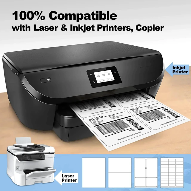 Alt view image 3 of 7 - 600 Pcs 4" x3-1/3 6 Up Shipping Labels for Laser & Inkjet Printer 100 Sheets Permanent Strong Adhesive Matte White 6 Labels per Page Sheets, Blank Mailing 6 per Sheet Barcode Labels Stickers