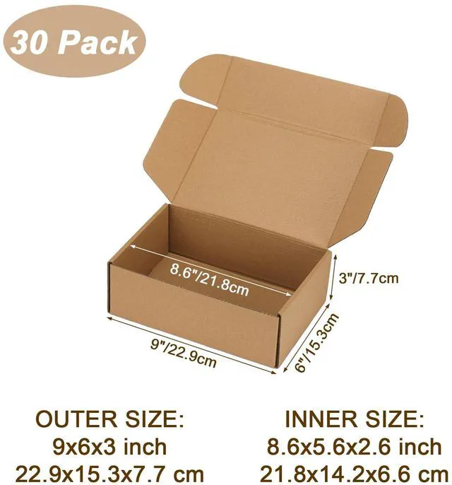 Alt view image 2 of 7 - 9x6x3 inch Small Shipping Boxes, Set of 30 Mailing Boxes, Brown 30 Smile Stickers, Single Corrugated, DIY Cardboard, Easy Fold, Shape Well, Self locking, Book Shipping, Business Packaging