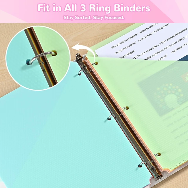 Alt view image 6 of 7 - 8 Tab Binder Dividers with Pockets - Heavy Duty Plastic Dividers for 3 Ring Binder, Letter Size Poly Page Separators with Tabs & Label Stickers, Diamond Texture, 8 Pastel Colors, 2-Pack