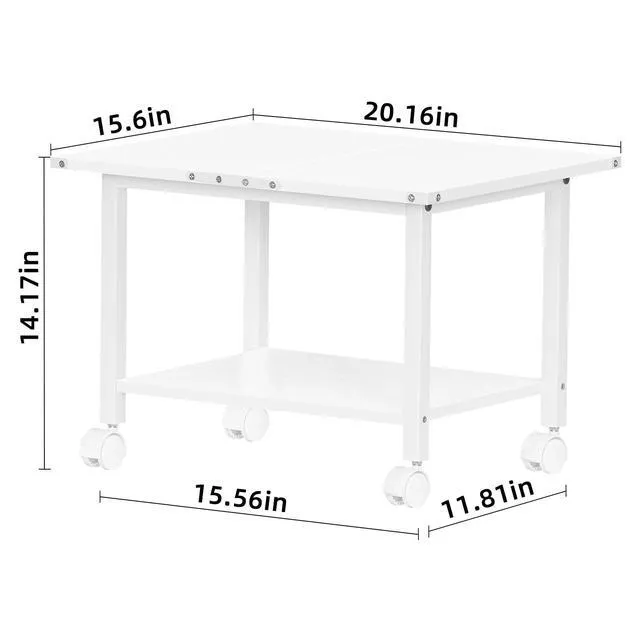 Alt view image 3 of 7 - Under Desk Printer Stand, 2-Tier Industrial Rolling Printer Table White Small Mobile Printer Cart Desk for Home Office, Lockable Wheels, Open Storage Shelf, Metal frame