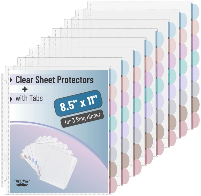 Main image of Clear Sheet Protectors with Tabs, 8.5x11 Inches, 8 Tabs, 8 Sets | Durable Clear Plastic Dividers for 3 Ring Binders, Insertable Index Page Divider with Multicolor Tabs