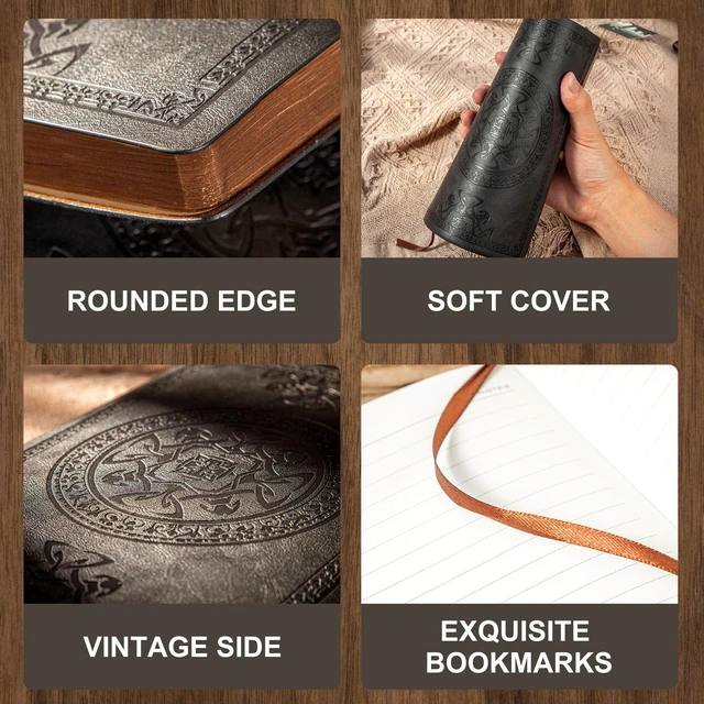 Alt view image 2 of 7 - Leather Journal for Men Women Vintage Notebook Diary, A5, 2 Pack Embossed Softcover, 288 Pages, Lay Flat for Writing, Journaling, Work, Travel, Business Gift, Portable A5, 5.7 x 8.3 in