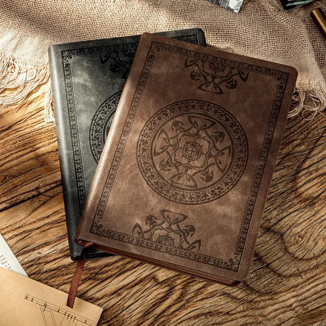 Alt view image 4 of 7 - Leather Journal for Men Women Vintage Notebook Diary, A5, 2 Pack Embossed Softcover, 288 Pages, Lay Flat for Writing, Journaling, Work, Travel, Business Gift, Portable A5, 5.7 x 8.3 in