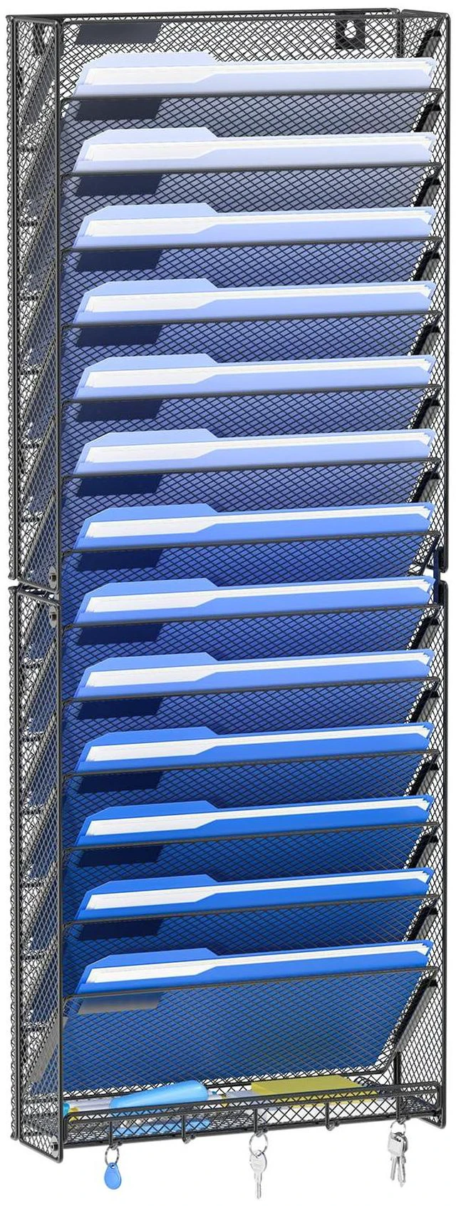 Main image of 15 Tier Wall File Organizer with Hooks, Hanging Wall File Holder Wall Mount Paper Folder Organizer for Office, Magazine Rack