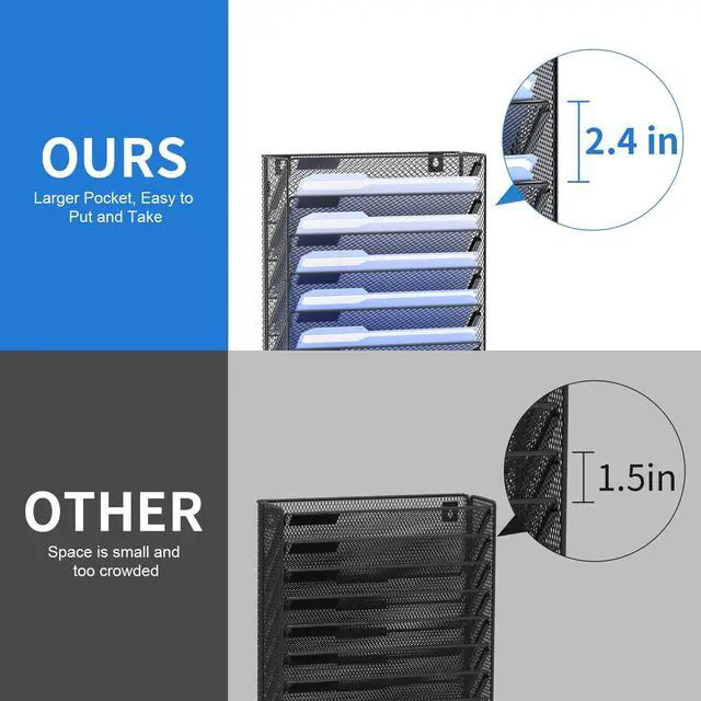 Alt view image 5 of 6 - 15 Tier Wall File Organizer with Hooks, Hanging Wall File Holder Wall Mount Paper Folder Organizer for Office, Magazine Rack