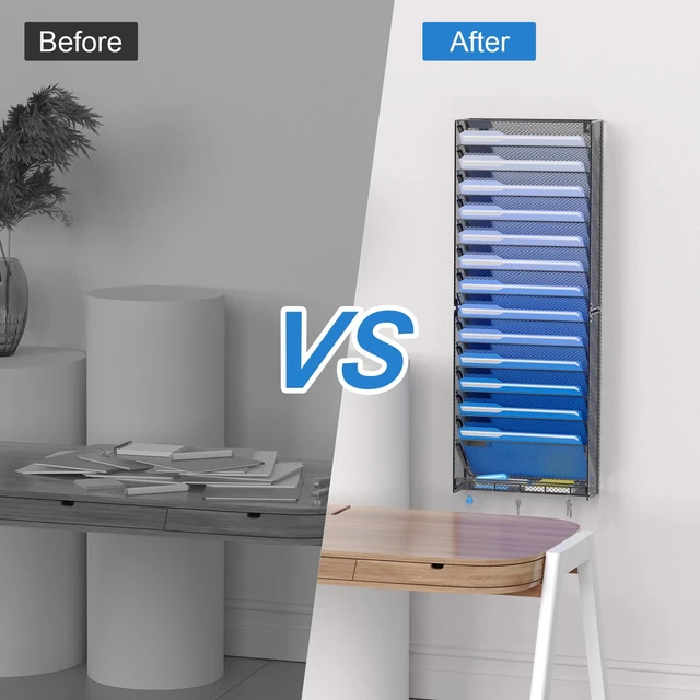 Alt view image 6 of 6 - 15 Tier Wall File Organizer with Hooks, Hanging Wall File Holder Wall Mount Paper Folder Organizer for Office, Magazine Rack
