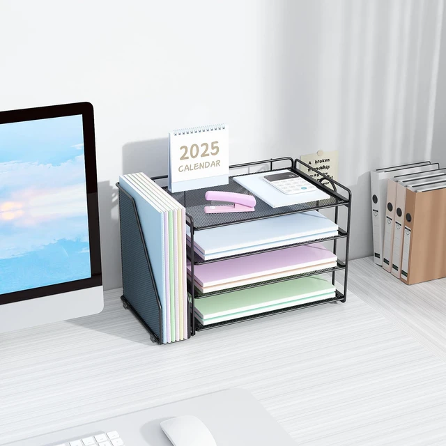 Alt view image 4 of 7 - 4-Tier Paper Organizer for Desk with File Organizer Desk Organizers and Accessories Desk Accessories & Workspace Organizers for Office Supplies (Black)