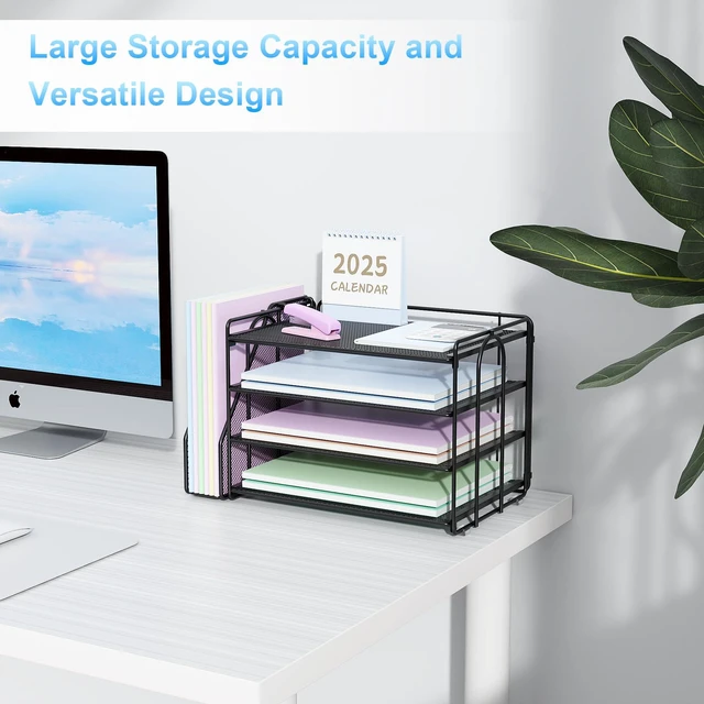 Alt view image 7 of 7 - 4-Tier Paper Organizer for Desk with File Organizer Desk Organizers and Accessories Desk Accessories & Workspace Organizers for Office Supplies (Black)