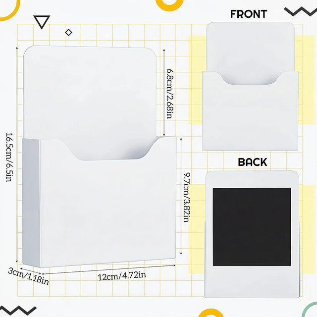 Alt view image 2 of 6 - 8 Pack Magnetic File Folder Holder for Whiteboard Classroom Storage 5"x7"x1.2" Hanging Magnetic Wall File Organizer, Refrigerator Magazine Holder, for Mail Letters Paper Desk Office