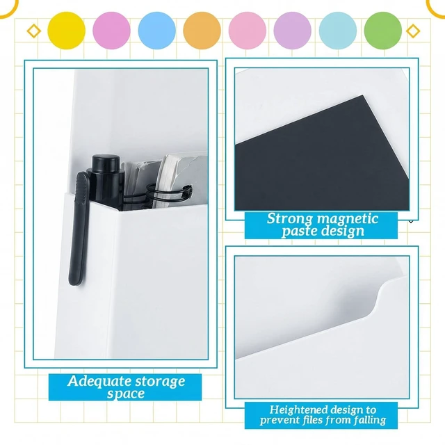 Alt view image 3 of 6 - 8 Pack Magnetic File Folder Holder for Whiteboard Classroom Storage 5"x7"x1.2" Hanging Magnetic Wall File Organizer, Refrigerator Magazine Holder, for Mail Letters Paper Desk Office