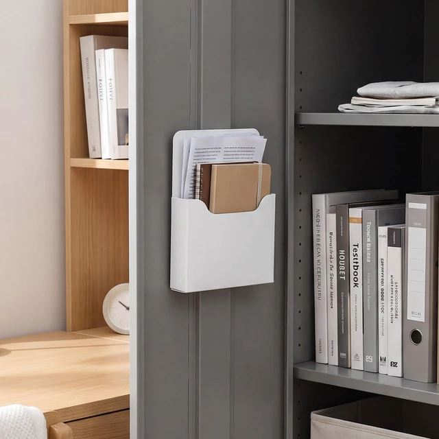 Alt view image 5 of 6 - 8 Pack Magnetic File Folder Holder for Whiteboard Classroom Storage 5"x7"x1.2" Hanging Magnetic Wall File Organizer, Refrigerator Magazine Holder, for Mail Letters Paper Desk Office