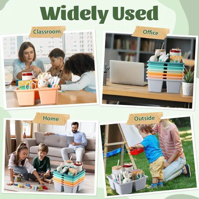Alt view image 6 of 7 - 6 Pack Plastic Classroom Organizer Caddy with Handle, Morandi 3 Compartment, Portable Supply Storage Caddy, Craft Art Caddies for Pencil, Crayon, Marker, Home, Office, School Supplies