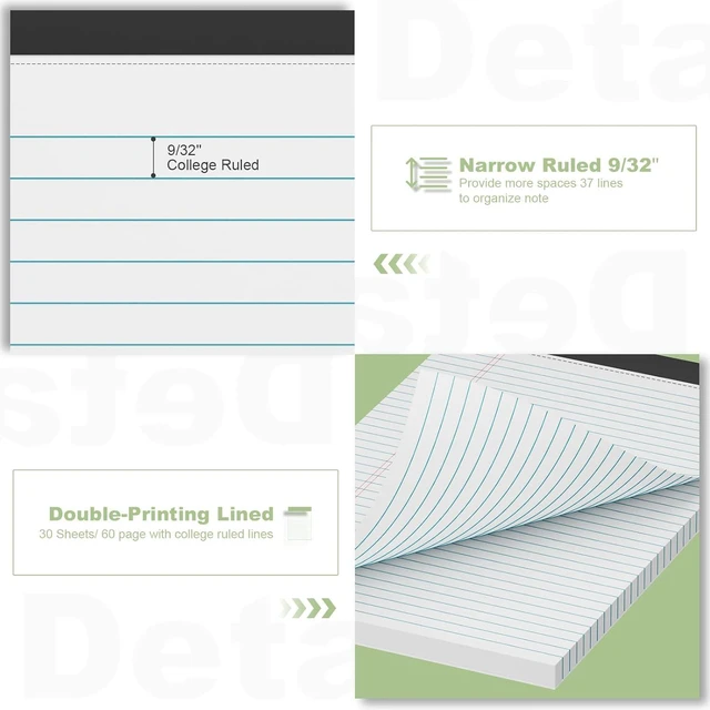 Alt view image 4 of 7 - Note Pads 8.5 x 11.75 Writing Pads, 10 Pack Narrow Ruled White Legal Pads Double-Side Printed Lined Paper Pads, 8.5x11.75 Line Note Pads, 30 Sheets Per Note Pad, Legal Notepads for Work/School/Office