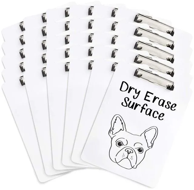 Main image of 30 Dry Erase Clipboards, Whiteboard, Letter Size 9 x 12.5 in, Whiteboard and Dry Erase Board Front, Low Profile Clip, Hanging Loop, for Classrooms, Bulk 30 Pack