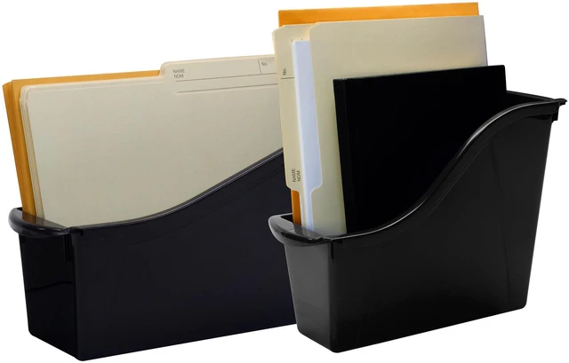Alt view image 4 of 7 - Large Book Bin - Interlocking Plastic Organizer for Home, Office, and Work Space - Black, 6-Pack (70109C06C)