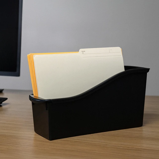 Alt view image 5 of 7 - Large Book Bin - Interlocking Plastic Organizer for Home, Office, and Work Space - Black, 6-Pack (70109C06C)
