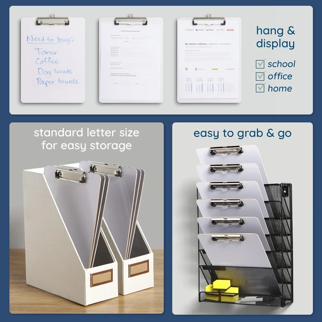Alt view image 4 of 7 - 30 Dry Erase Clipboards, Whiteboard, Letter Size 9 x 12.5 in, Whiteboard and Dry Erase Board Front, Low Profile Clip, Hanging Loop, for Classrooms, Bulk 30 Pack