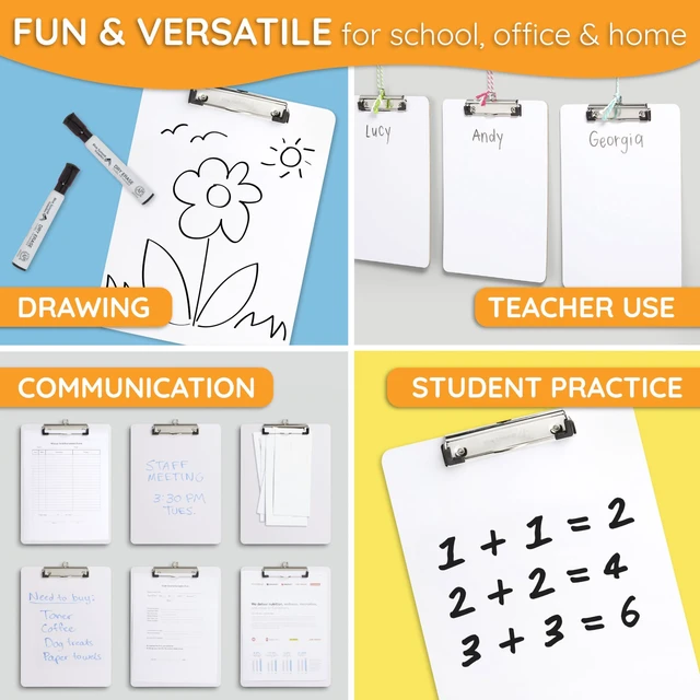 Alt view image 3 of 7 - 30 Dry Erase Clipboards, Whiteboard, Letter Size 9 x 12.5 in, Whiteboard and Dry Erase Board Front, Low Profile Clip, Hanging Loop, for Classrooms, Bulk 30 Pack