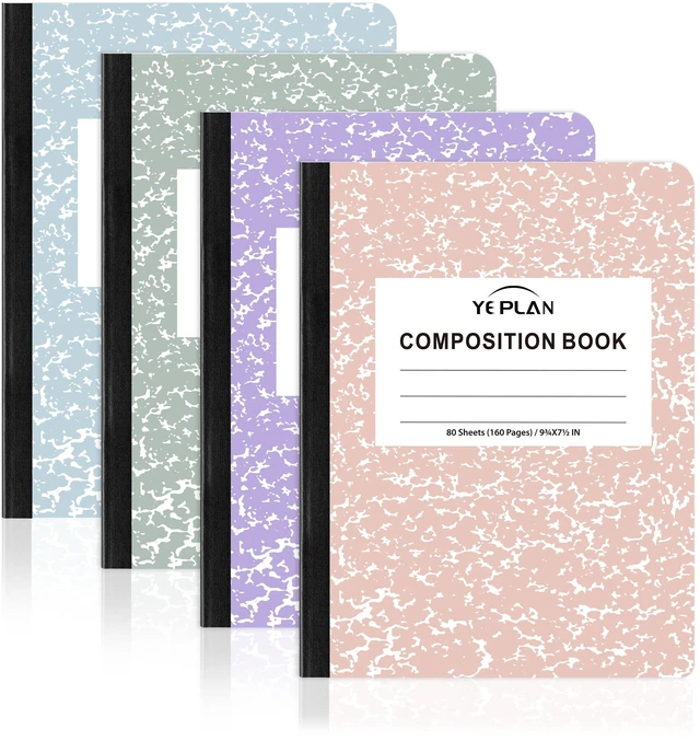 Main image of Composition Notebooks 4 pack, Wide Ruled Notebook Paper, 9 3/4" x 7 1/2", 80 Sheets/160 Pages, Aesthetic Marble Composition Notebook for School & Office Supplies (4, Pastel Marble Colors)