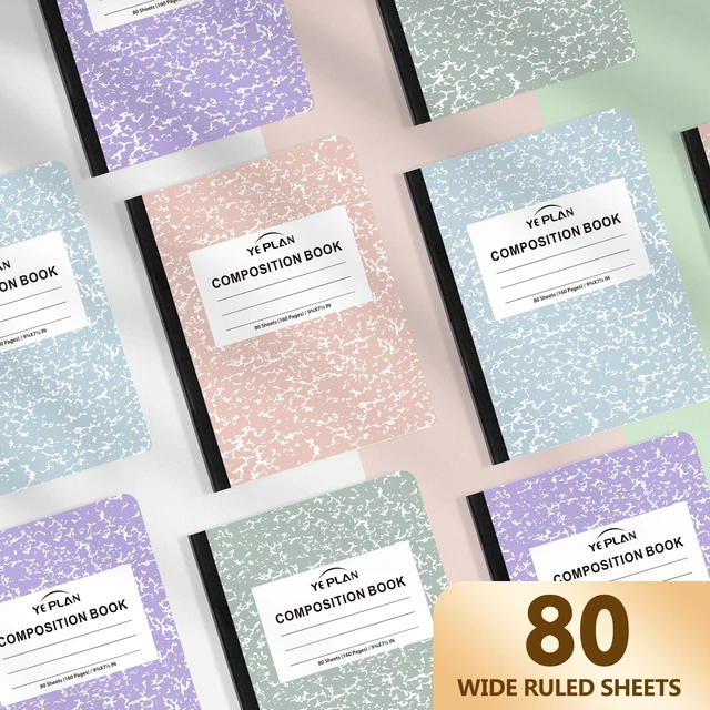 Alt view image 3 of 7 - Composition Notebooks 4 pack, Wide Ruled Notebook Paper, 9 3/4" x 7 1/2", 80 Sheets/160 Pages, Aesthetic Marble Composition Notebook for School & Office Supplies (4, Pastel Marble Colors)
