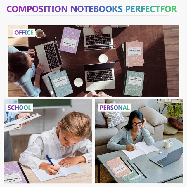 Alt view image 6 of 7 - Composition Notebooks 4 pack, Wide Ruled Notebook Paper, 9 3/4" x 7 1/2", 80 Sheets/160 Pages, Aesthetic Marble Composition Notebook for School & Office Supplies (4, Pastel Marble Colors)