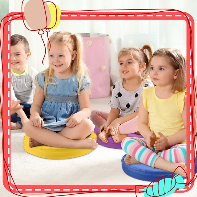 Alt view image 4 of 7 - 4 Pcs Extra Thick Floor Cushion Classroom, Bright Colors, Round Flexible Seating Cushions, Assorted Colored Pillow Floor Cushions, Soft Support for Learning Sitting Home Office School Chair