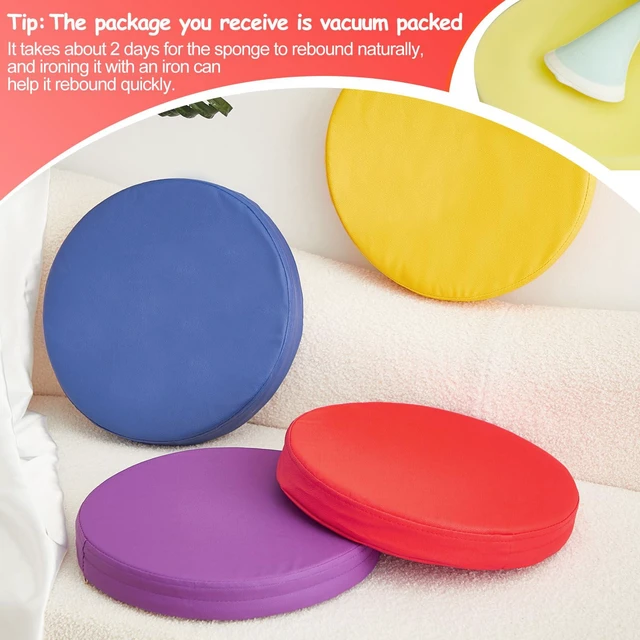 Alt view image 3 of 7 - 4 Pcs Extra Thick Floor Cushion Classroom, Bright Colors, Round Flexible Seating Cushions, Assorted Colored Pillow Floor Cushions, Soft Support for Learning Sitting Home Office School Chair
