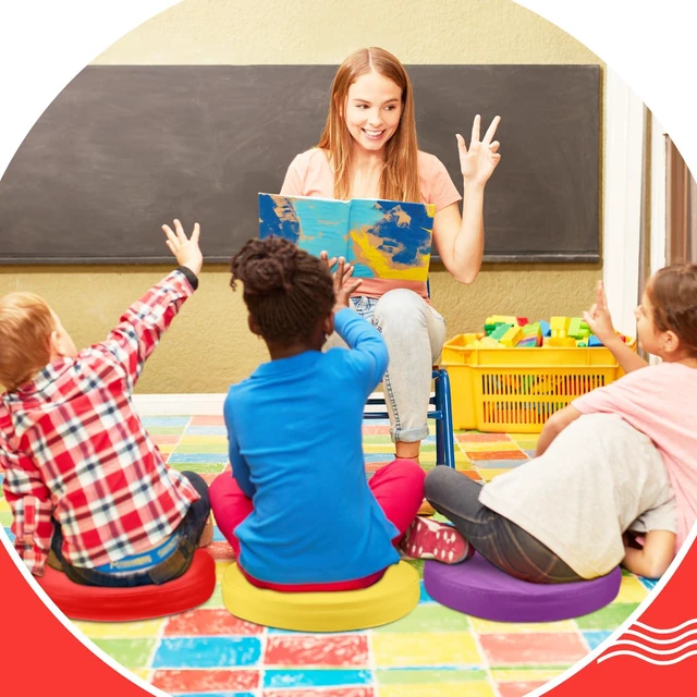 Alt view image 5 of 7 - 4 Pcs Extra Thick Floor Cushion Classroom, Bright Colors, Round Flexible Seating Cushions, Assorted Colored Pillow Floor Cushions, Soft Support for Learning Sitting Home Office School Chair