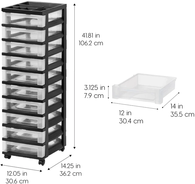 Alt view image 3 of 7 - 10-Drawer Rolling Storage Cart, Black/Clear Keep classroom supplies, teacher essentials, craft materials, and learning tools organized with easy-access drawers