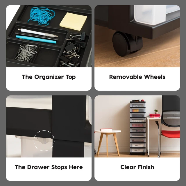 Alt view image 5 of 7 - 10-Drawer Rolling Storage Cart, Black/Clear Keep classroom supplies, teacher essentials, craft materials, and learning tools organized with easy-access drawers